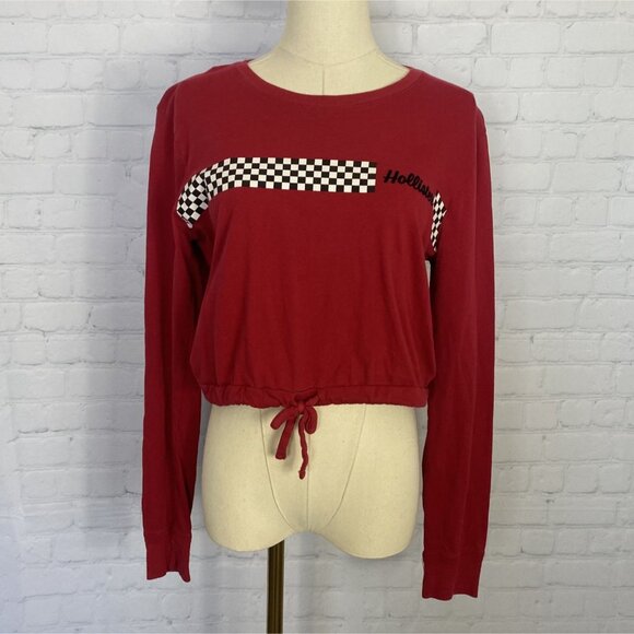 Hollister Tops - ⭐ 3/$15 Hollister Red Checkered Long Sleeve Crop Top S